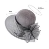 Brede rand hoeden bloem decor grote vrouwen zon hoed ronde patchwork stoffen dame feest cap anti-uv banket decoratief elegant strand