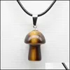 Pendant Necklaces Wholesale Carved Mushroom Natural Gem Stone Pendant Quartz Crystal Amethyst Tiger Eye Hand Charms For Diy Jewelry M Dh2J9