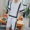 Men's Tracksuits Men's Vintage Track Suit Summer Casual Jogger Short Sweatpant Hip Hop Mens Set Contrast Square Shape Sportwear Black