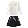 Kledingsets Girls Spring Summer Suit 2022 Kinderen lange mouw chiffon blouse rok 2pc set kind elegante casual tiener outfits 5 tot 14