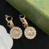 Exquisite Double Letters Pearl Earrings Charm Diamond Studs Women Rhinestone Ear Hoops With Box