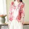 Women's Blouses Vintage Floral Women Summer Top Blouse Plus Size V Neck Beach Tunic Cotton Tee Shirt Ladies Clothes Loose Casual