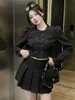 Tweede stuk jurk vintage kleine geur 2 set vrouwen lange mouw korte jas jas geplooide rok pakken Koreaanse mode sets 221010