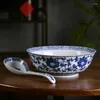 Миски высокотемпература белая фарфоровая большая суп -миска синяя и китайская домашняя керамическая посуда