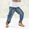 Cal￧as de jeans de jeans de jeans masculinos com bolsos de v￡rios bolsos soltos Fit Hip Hop Jeans de jeans folgados mais 3046 221010