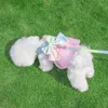 犬の首輪猫ハーネスリーシュセット調整可能なレースボウノットペットベスト服かわいい子犬パーティープリンセスドレススカートチワワ