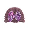 Newborn Soft Warm Knitting Wool Caps Fashion Print Bowknot Baby Beanie Hats Striped Headwear Birthday Gifts Photo Props