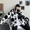 Femmes en cuir faux coréen hiver mode manteau Harajuku vaches impression lâche pleine manches veste Vintage flanelle garder au chaud coton vêtements 221010