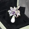 Brooches 2022 Luxury Purple And Yellow Floral Brooch Imitation Pearl Temperament Women's Corsage Jacket Pin Accessories