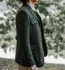 Costumes pour hommes Mélange de laine à chevrons vert Hommes Tuxedos Sport Veste de chasse Blazers Manteau sur mesure