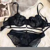 Bras Sets Logirlve Top Women Lace Underwear Embroidery Ultrathin B C D Cup ssiere Transparent Push Up Sexy Lingerie set 221010