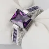 Trouwringen hainon trendy paarse kristal zilveren kleur cz zirkoon ring sieraden voor vrouwen feest geschenk vierkant romantische band sieraden