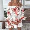 Abiti casual Dolce Scollo a barchetta Mini abito Donna Mezza manica svasata Stampa floreale Festa 2022 Estate Loungewear Streetwear Donna Vestido