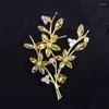 Broches okily Fashion Gold Color Zircon Tree Branch Pins Delicate Bouquet Broche para Mulheres Bride Wedding Party Brochefpin