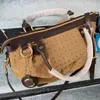 Große Kapazität Handtaschen Umhängetasche Canvas Leder Tote Einkaufstaschen Vintage Reißverschluss Brief Drucken Handtasche Geldbörse Reisetaschen Abnehmbarer Riemen Münzgeldbörsen