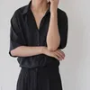 Chemises décontractées pour hommes Glace Soie Sexy Hommes Tops Qualité Drapé Couleur Unie Lâche Harajuku Blanc À Manches Longues Chemise Hommes Japonais Streetwear Blouse