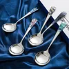Round Head Soup Spoons Fashion Printing Pattern Short Handle Tablespoons Stainless Steel Dessert Tea Spoons Tableware BBB16157