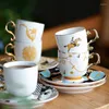 Tazze Piattini Tazza da caffè e piattino in ceramica di lusso in stile turco Set di tazze da tè in porcellana Regalo di anno Tazza da tè Tazza di Natale