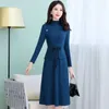 Платье с двумя частями 1012 Set Sweater Женщины водолазки повседневная вязаная Ladieselegant Office Woman Solid Color 221010