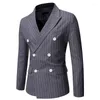 Men's Suits Black Striped Men Blazer Fashion Double Breasted Mens Suit Jacket Coats Casual Business Costume Masculino S-3XL