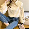 Women's Blouses geborduurd voor vrouwen shirt polo nek basic button up vrouwelijk elegante losse dunne vrouw kleding casual