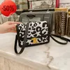 Bolsas de diseñador Caja de textura Tofu para mujer 2024 Otoño e invierno Nuevo Leopardo Arco Triunfal Pequeño Cuadrado Ancho Cinturón de hombro Msenger Venta directa de fábrica