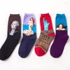 Men's Socks 8 Pairs/Lot Cotton Men Autumn Funny Famous Pattern Fashion Painting Art Print Western Women Antique Casual Sport Crew