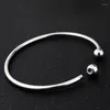 Bangle 1pc Women Silver Stainless Steel Expandable Wired Bangles Bracelets Adjustable Ball Beads Open Cuff Jewelry Gift SL-021