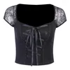 Koszulki kobiet w stylu vintage topy goth t-shirt kobiet body bandage koronkowe czarne koszulki gotycka streetwear seksowna żeńska top casual siath