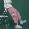 Pantalones para hombres Negro Cargo Moda Suelta Tappered Casual Pink Hip Hop Deportes Japonés Streetwear Sweetpants 221008