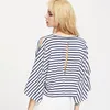 Men's Casual Shirts Fashion Women Cold Off Shoulder Stripe Loose Tops Bat Short Sleeve O-neck Baggy Blouse Shirt