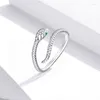 Anneaux de mariage Bamoer Sterling Argent Platine Plaqué Bague réglable Vert Zircon Rétro Textures Serpent Bijoux De Mode SCR666