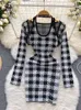 Two Piece Dress SINGREINY Ladies Plaid Knitted Sets Halter Bodycon Short Dress Knit Cardigan Mini Coat Women Fashion Sexy Pieces Suits 221010