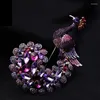 Brooches Large Brooch For Women Beautiful Animal Purple Crystal Rhinestone Peafowl Peacock Pin Wedding Bridal Decoration