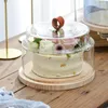 Backformen Werkzeuge Home Holz Kuchen Pan Mit Glas Abdeckung Dessert Obst Tablett Ständer Anzug Kombination Platte Löffel Runde Dekoration Display