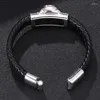 Charm Bracelets Men Black Leather Bracelet Punk Skull Pattern Stainless Steel Magnetic Buckle Braided Wrist Band Gifts ST0269