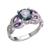 Anéis de casamento zirconia cúbica colorida para mulheres encantos de cavalo roxo olho de olho de cristal engajamento dos namorados promessa anel