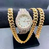 Chains 3PCS Hip Hop Jewelry For Mens Women Boys Iced Out Watch Necklace Bracelet Bling Diamond Cuban Chain Choker Gold Set Jewlery Goth