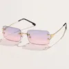 선글라스 여성을위한 럭셔리 무테 빈티지 작은 사각형 태양 안경 남성 브랜드 디자인 운전 음영 안경 UV400 보호