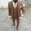 New Brown Groom Tuxedos Peakl Lapel Groomsmen Mens Wedding Dress Excellent Man Jacket Blazer 3 Piece Suit Jacket Pants Vest
