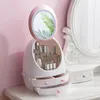 Storage Boxes LED Lamp Cosmetic Box With Mirror Desktop Jewelry Drawer Dust-Proof Nail Polish Bathroom Makeup Organizer