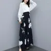 Women's Two Piece Pants Autumn 2022 Korean Style Clothing Tops Shirt And Flowers Wide Leg Elegant Women'S Pantsuit Suits Set 5836