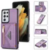 Casos de telefone à prova de choque para Samsung Galaxy S22 S21 S20 Note20 Ultra-3 Folds Skin Skining Caso de proteção contra queda PU com bolsa de moeda com zíper e alça de ombro