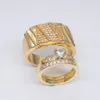 Wedding Rings Fashion Lovers' Set Ring Cubic Zirconia Yellow Gold Color Engagement For Women And Men