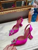 Luxo New Sunflower Womens Crystal Diamond Sandals 100% Silk Stool Heast Wedding Party Amina Muaddi Tamanho 35-42