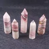 Dekorativa figurer 1 st 80mm-90mm Natural Reiki Red Grain Points Column Pillar Quartz Crystal Wands