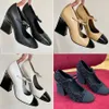 Luxury Mary Jane Heels Women's pumps Shoes Designer Sandals Fashion Leather Dress shoes Chunky Heel Splicing Black White Khaki Evening party shoes Size 35-41 With box