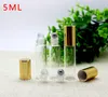 Bouchon doré 5ml, bouteille en verre, parfums, huiles essentielles, bouteilles de parfum avec boule roulante en métal/verre