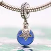925 Sterling Silver Moon & Star with Midnight Blue Cz Dangle Charm Bead Fits European Pandora Style Jewelry Charm Bracelets