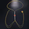 Other Rave Red Heart Crystal Necklace Waist Belly Chain Sexy Body Chain Chest Jewelry for Women Festival Outfit Accessories 221008